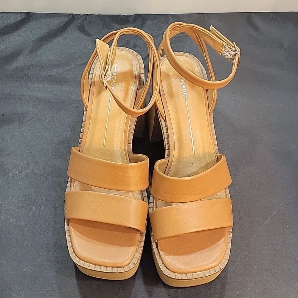 BRAND NEW REPORT WMS ZUES BLOCK HEEL DOUBLE STRAP ADJUSTABLE BUCKLE SAND… G1
